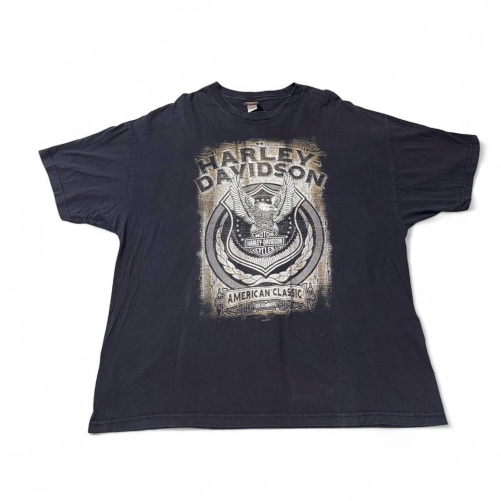 Harley-Davidson Black Graphic Short Sleeve Tee with Tan & White Emblem